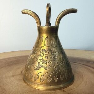 Vintage Brass Etched Bell Made In India Floral Boho Meditation Decor